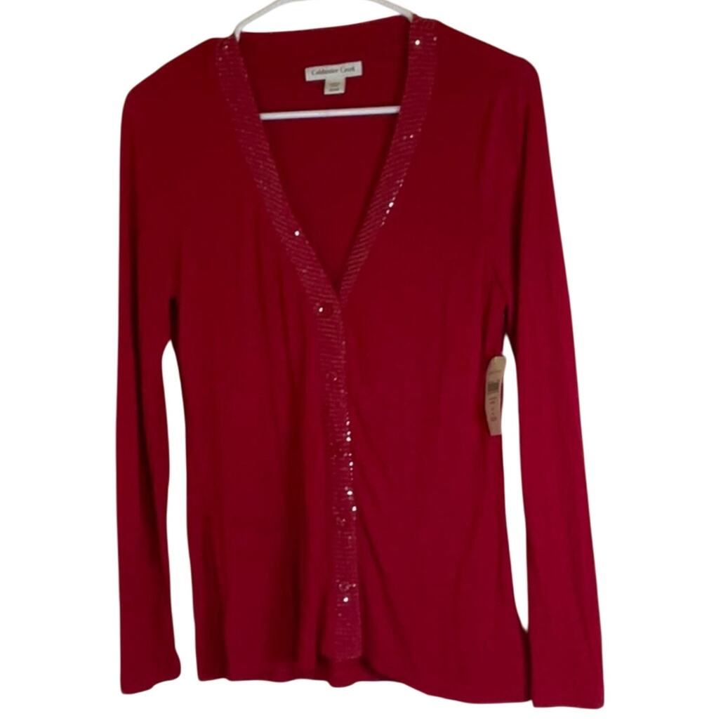 Coldwater Creek women’s red sequin edged cardigan Size XS
